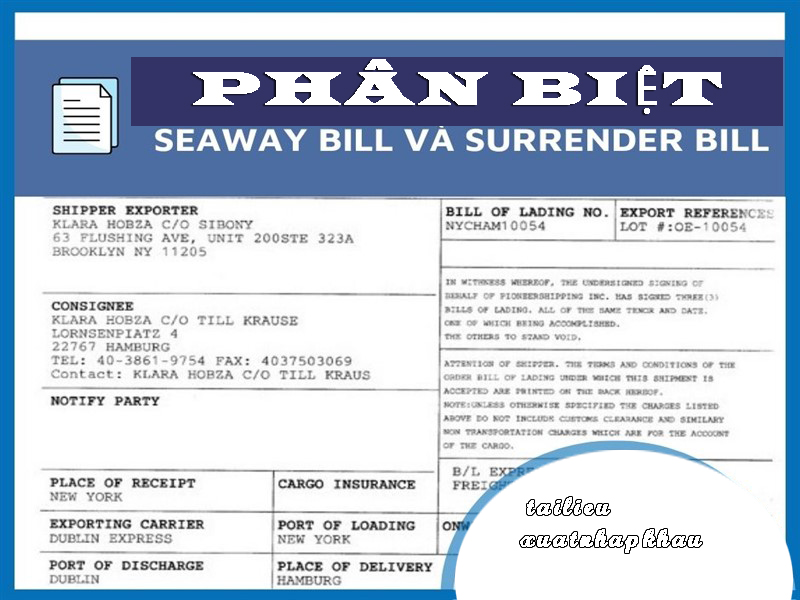 Phân Biệt Seaway Bill Và Surrender Bill