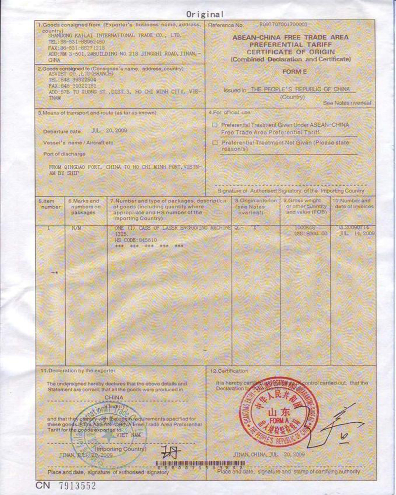 giấy chứng nhận xuất xứ